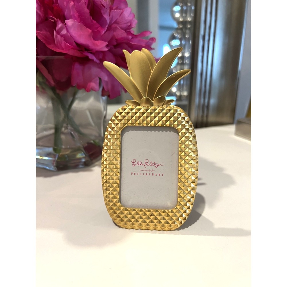 LILLY PULITZER PINEAPPLE GOLD METAL PHOTO PICTURE MINI FRAME *LIMITED EDITION*